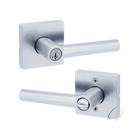 Kwikset Milan Lever with Square Rose Entry Door Lock SmartKey with 6AL Latch, RCS Strike Satin Chrome Finish 740MILSQT-26DS